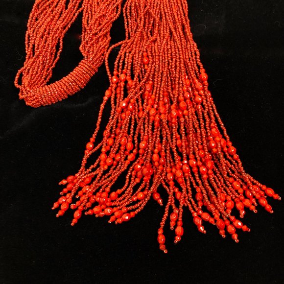 Orange Seed Bead Multi Strand Necklace - Picture 3 of 5